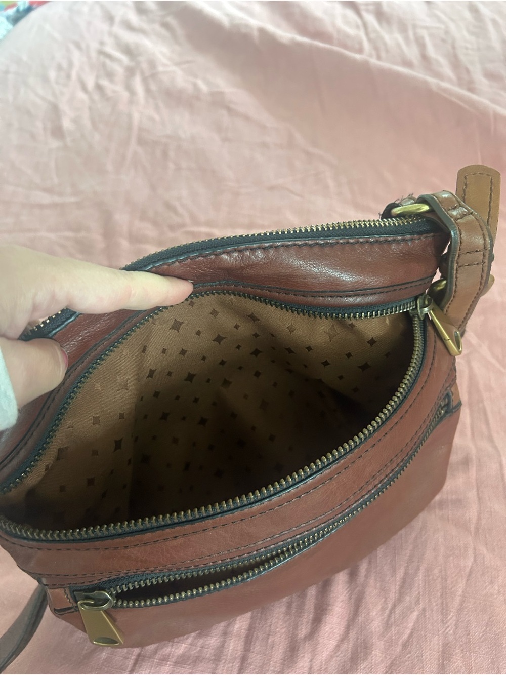 Vintage Fossil Brown Leather Crossbody Bag - Picture 6 of 12